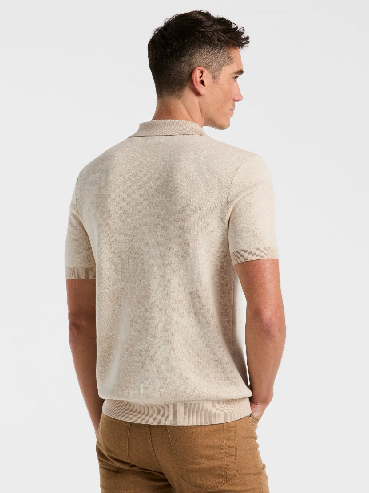Leaf Print Open Collar Sweater Polo -  Perry Ellis for sale