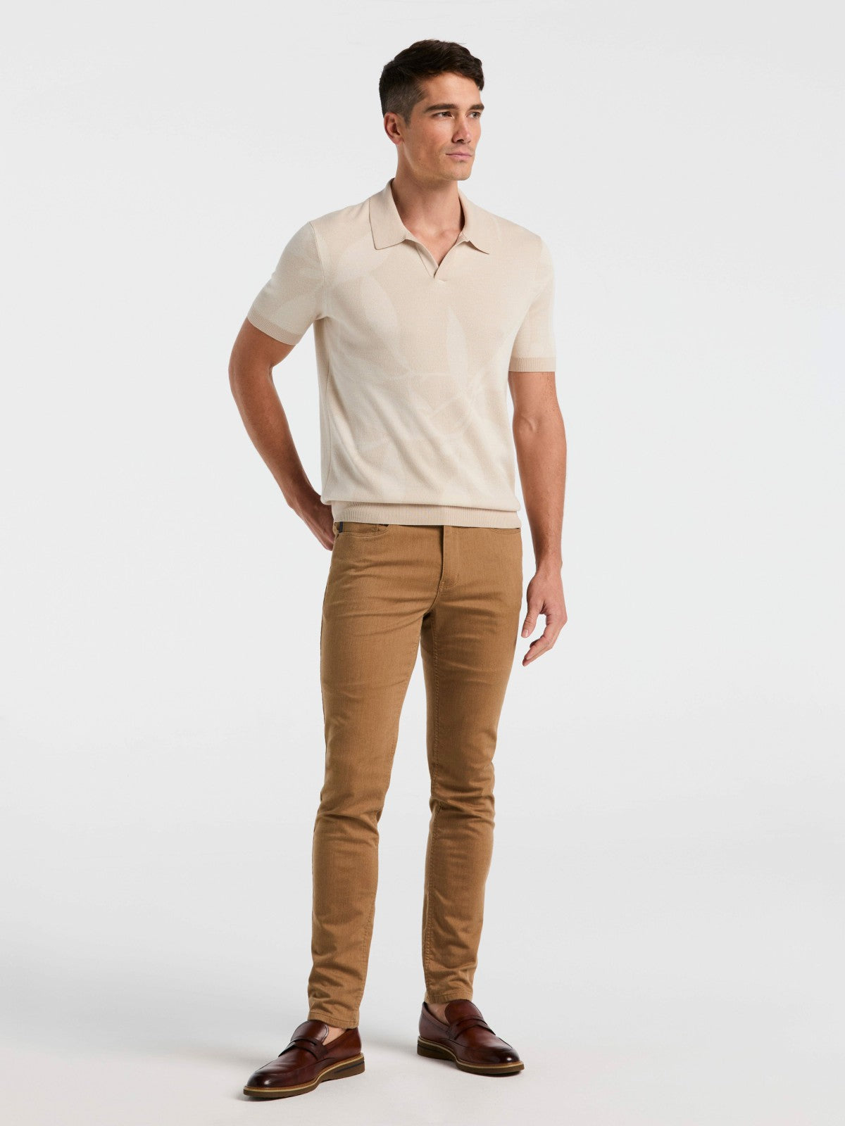 Leaf Print Open Collar Sweater Polo -  Perry Ellis for sale