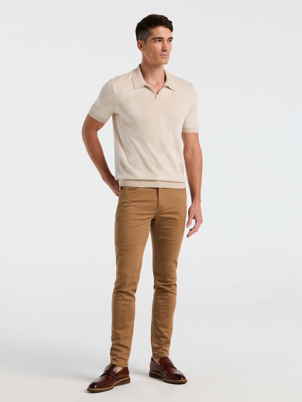 Leaf Print Open Collar Sweater Polo -  Perry Ellis for sale