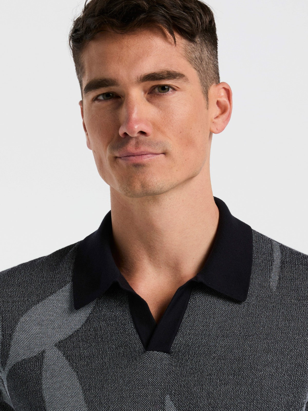 Leaf Print Open Collar Sweater Polo -  Perry Ellis for sale