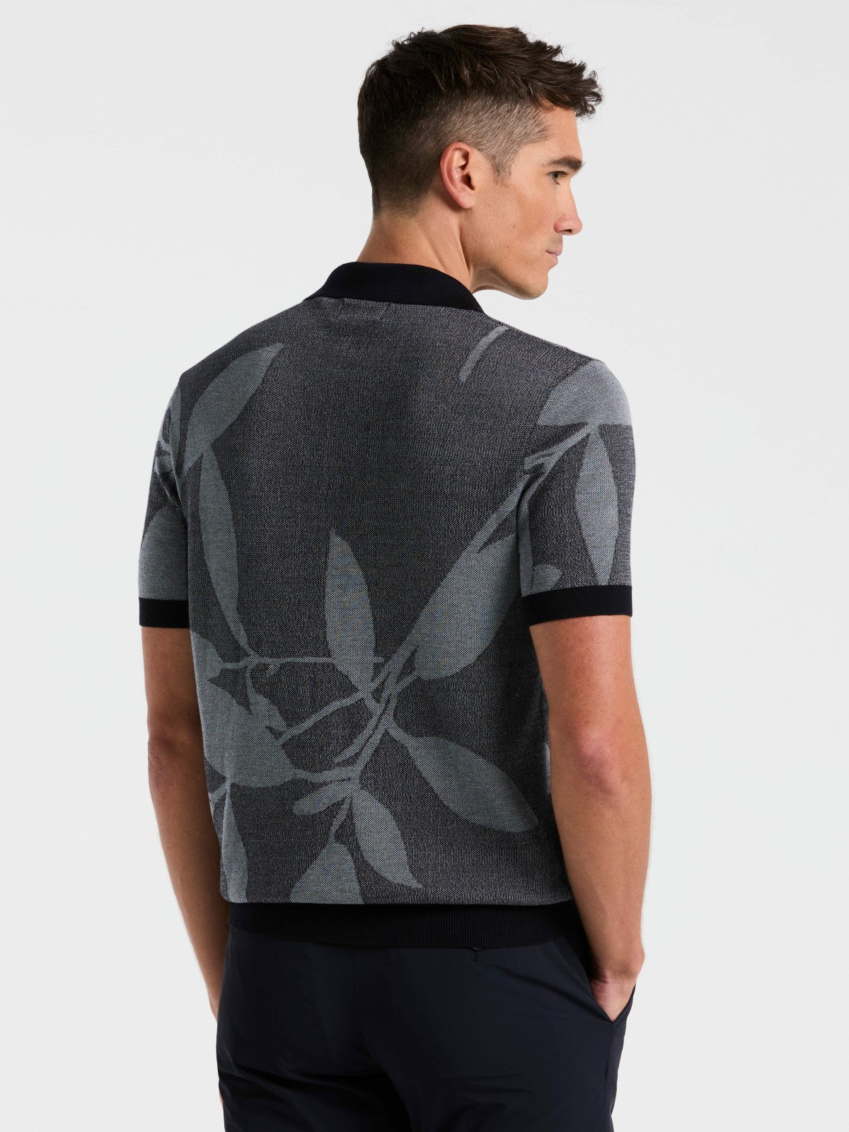Leaf Print Open Collar Sweater Polo -  Perry Ellis for sale