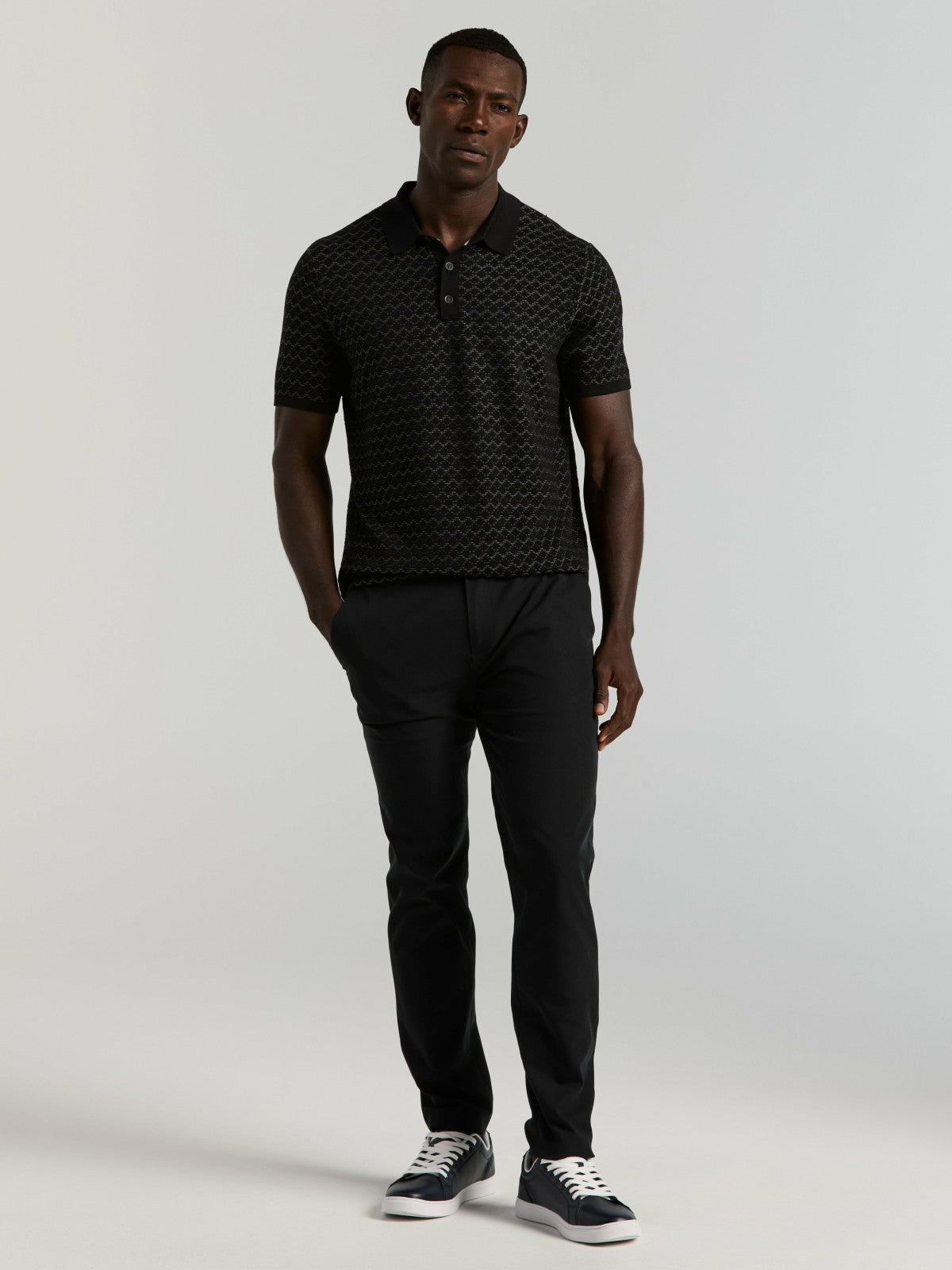 Cotton Jacquard 3 Button Sweater Polo -  Perry Ellis on sale