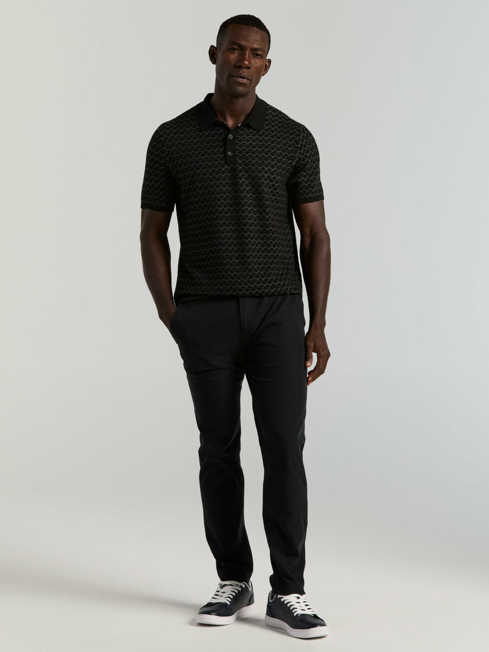 Cotton Jacquard 3 Button Sweater Polo -  Perry Ellis on sale