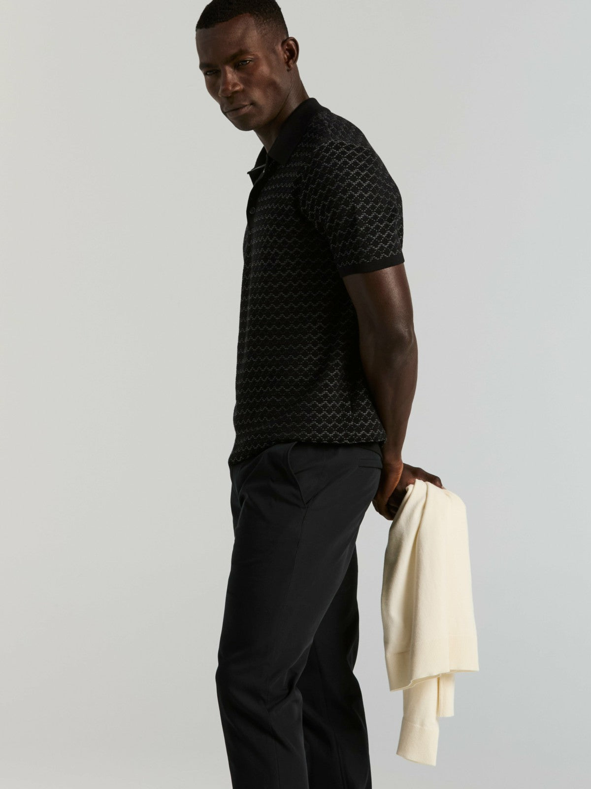 Cotton Jacquard 3 Button Sweater Polo -  Perry Ellis on sale