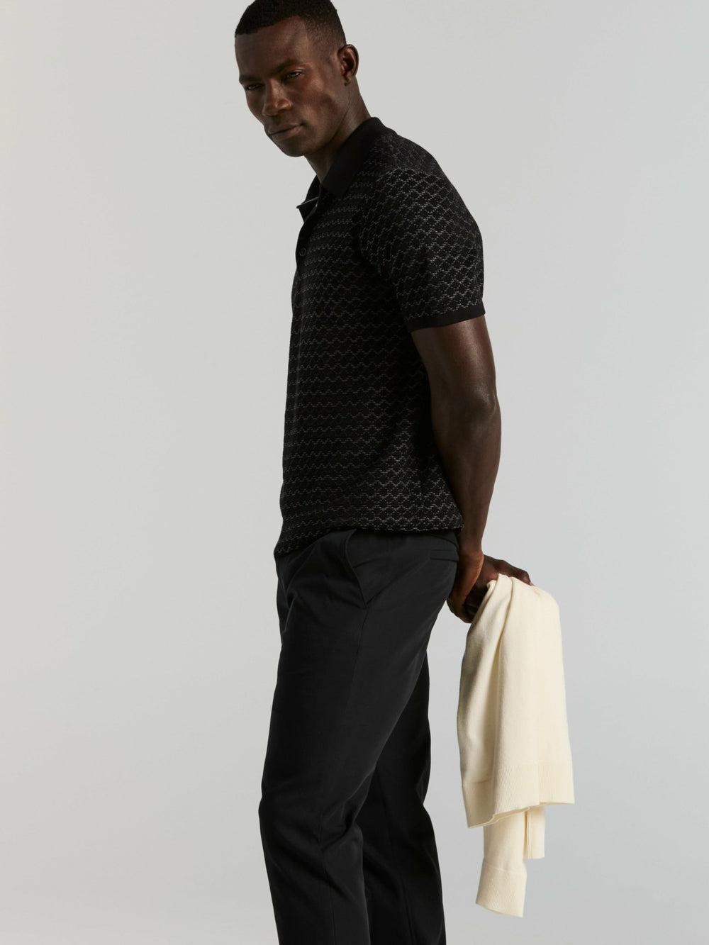 Cotton Jacquard 3 Button Sweater Polo -  Perry Ellis on sale