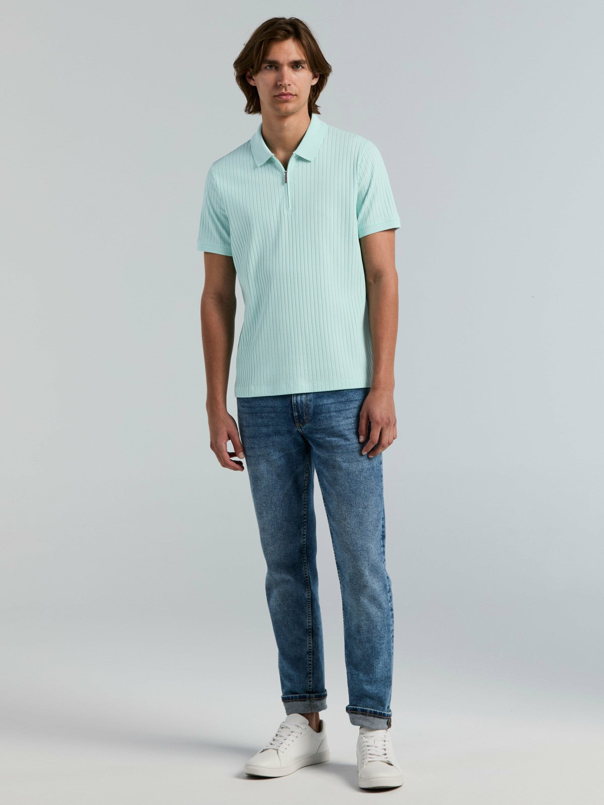 Quarter Zip Ribbed Polo -  Perry Ellis online