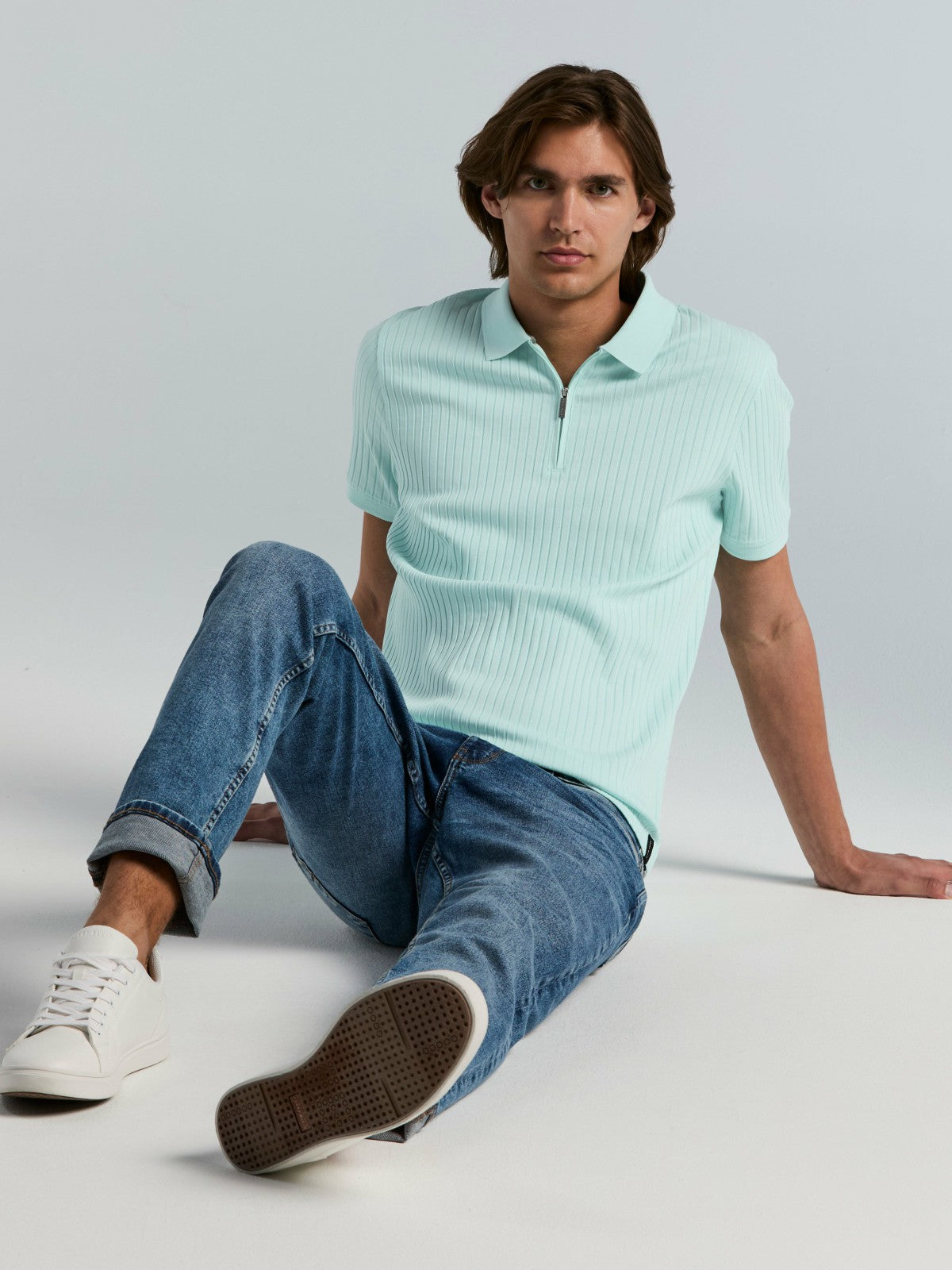 Quarter Zip Ribbed Polo -  Perry Ellis online
