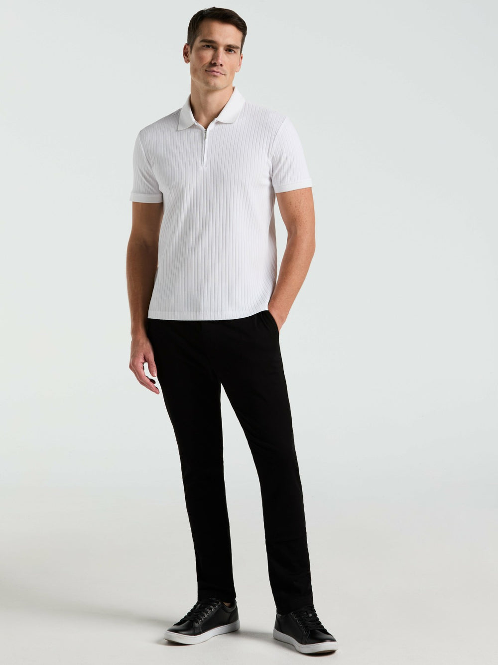 Quarter Zip Ribbed Polo -  Perry Ellis online