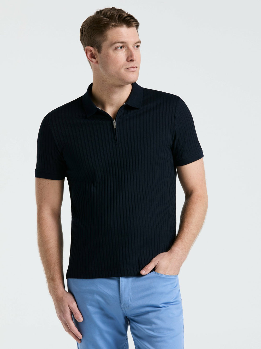 Quarter Zip Ribbed Polo -  Perry Ellis online