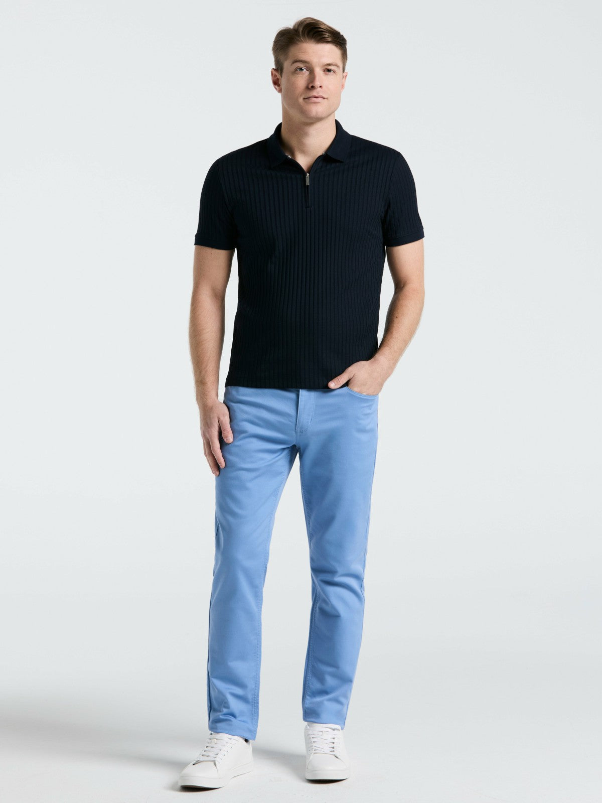 Quarter Zip Ribbed Polo -  Perry Ellis online