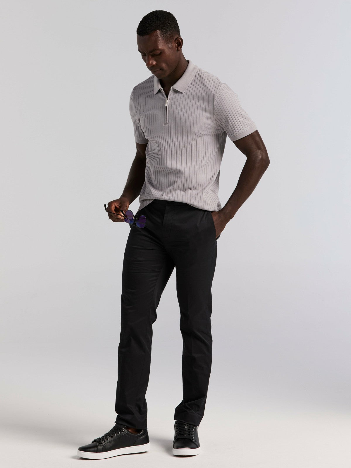 Quarter Zip Ribbed Polo -  Perry Ellis online