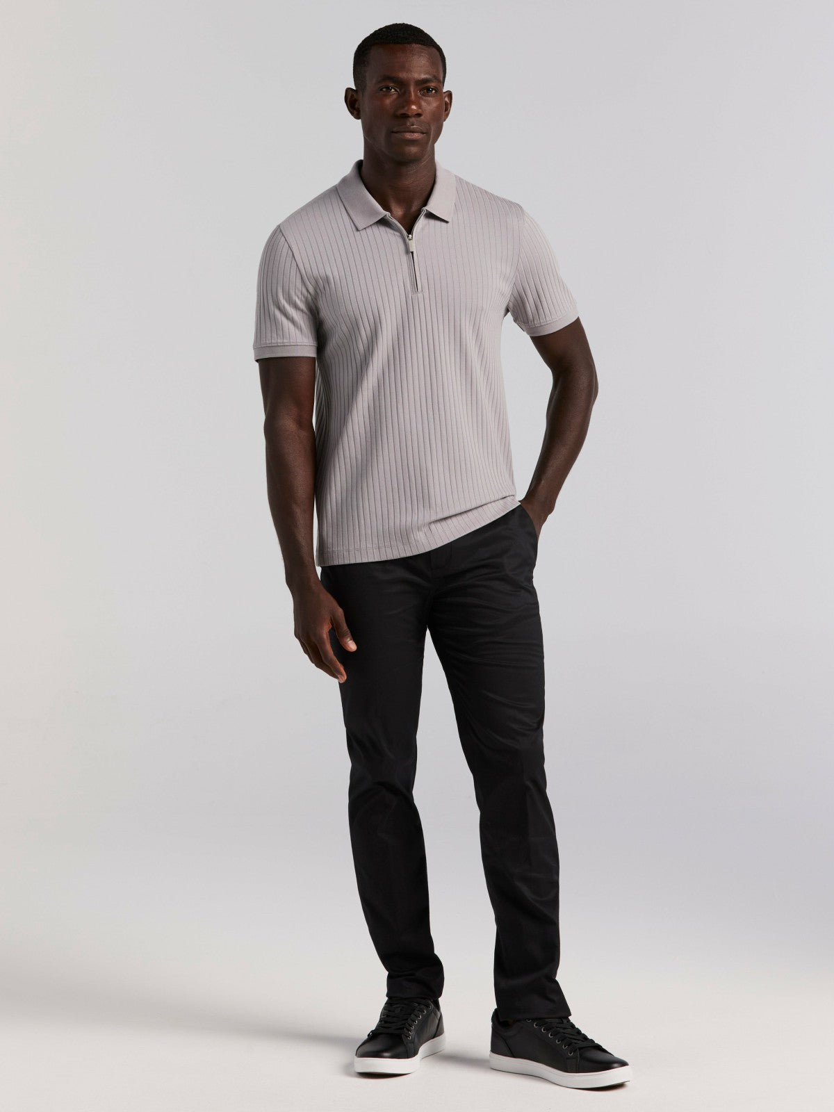 Quarter Zip Ribbed Polo -  Perry Ellis online