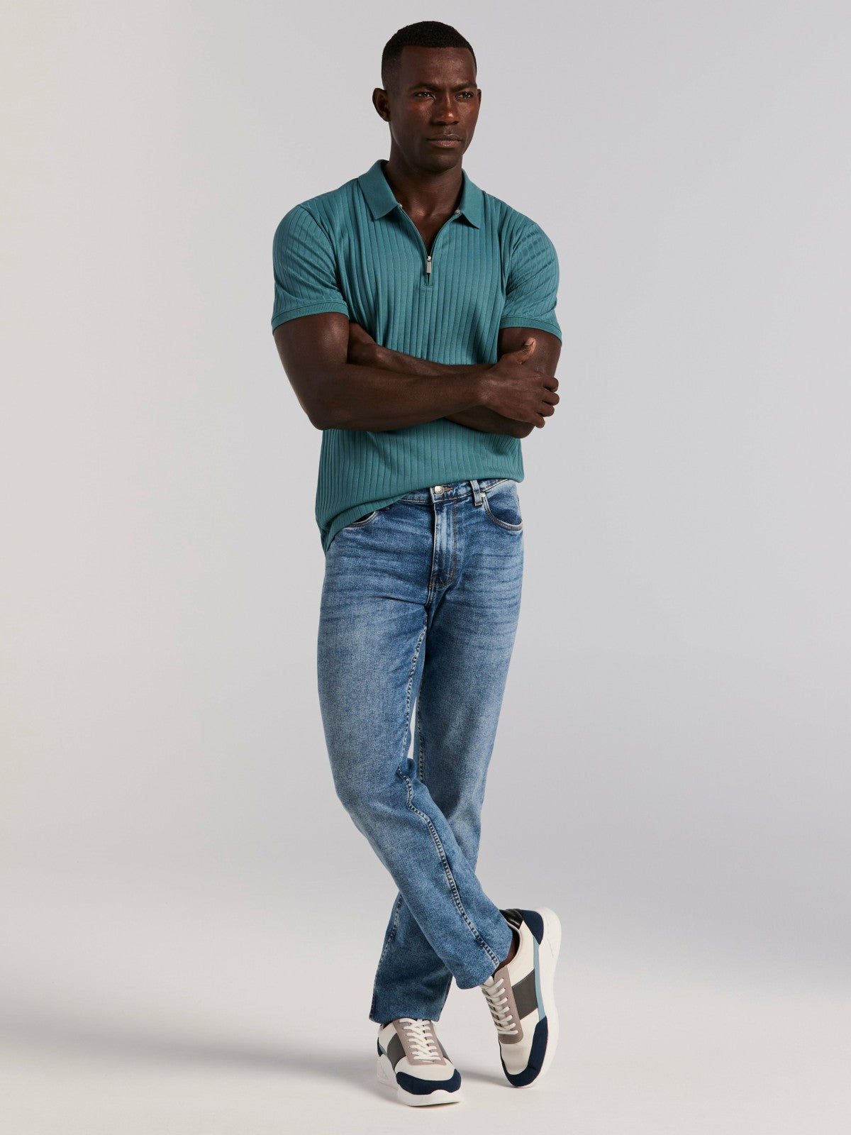 Quarter Zip Ribbed Polo -  Perry Ellis online