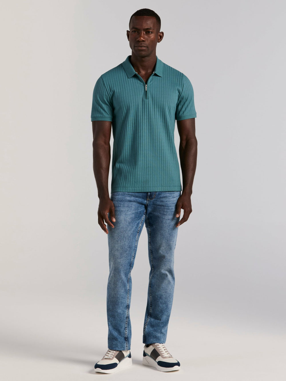 Quarter Zip Ribbed Polo -  Perry Ellis online