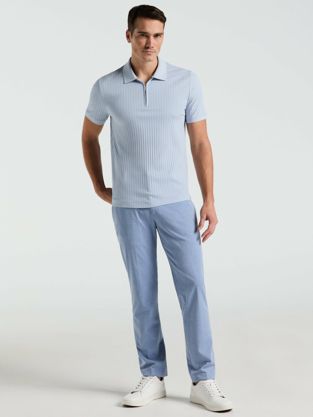 Quarter Zip Ribbed Polo -  Perry Ellis online