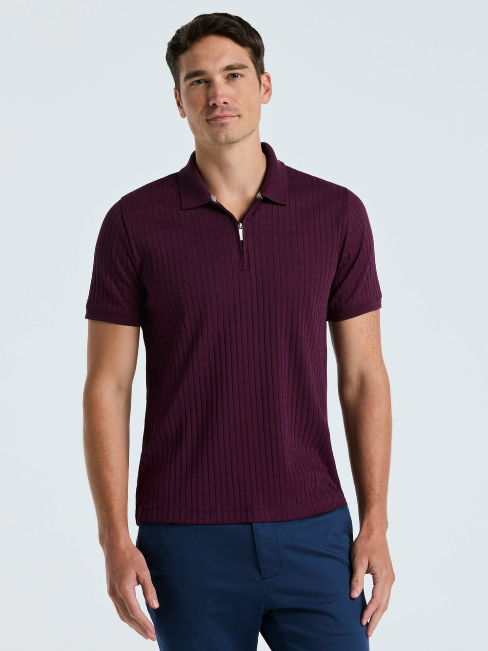 Quarter Zip Ribbed Polo -  Perry Ellis online