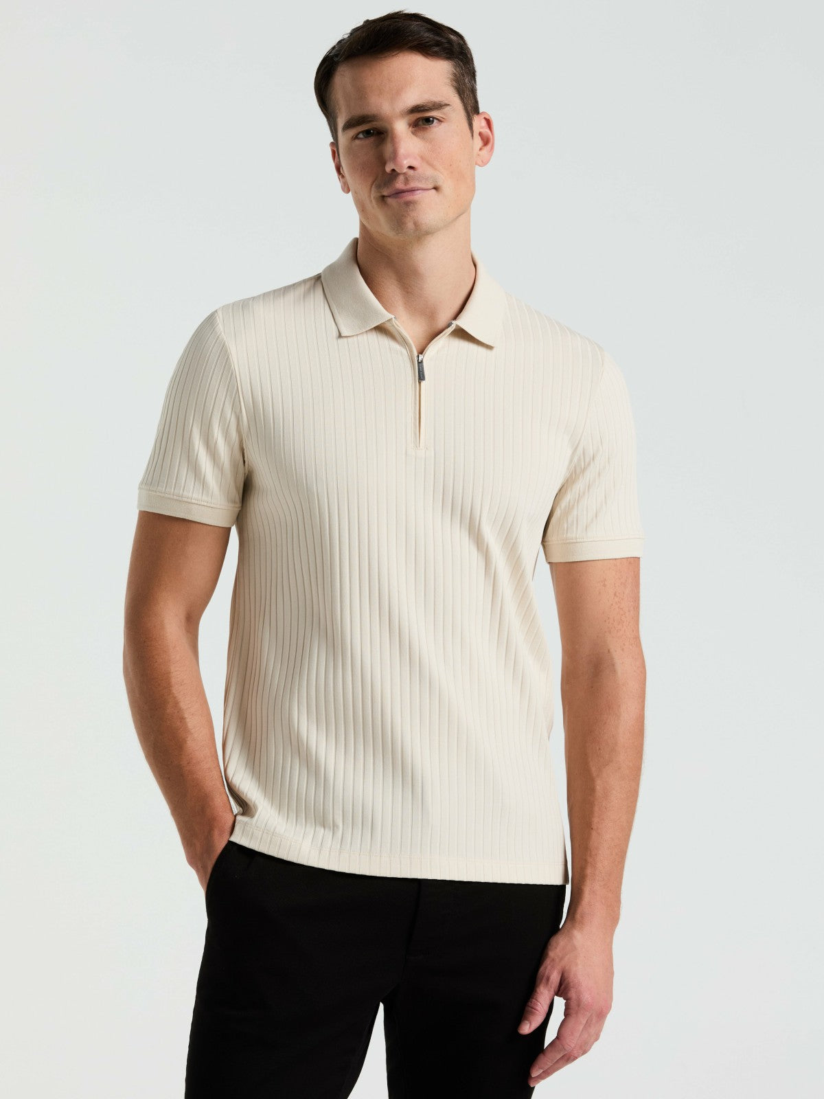 Quarter Zip Ribbed Polo -  Perry Ellis online