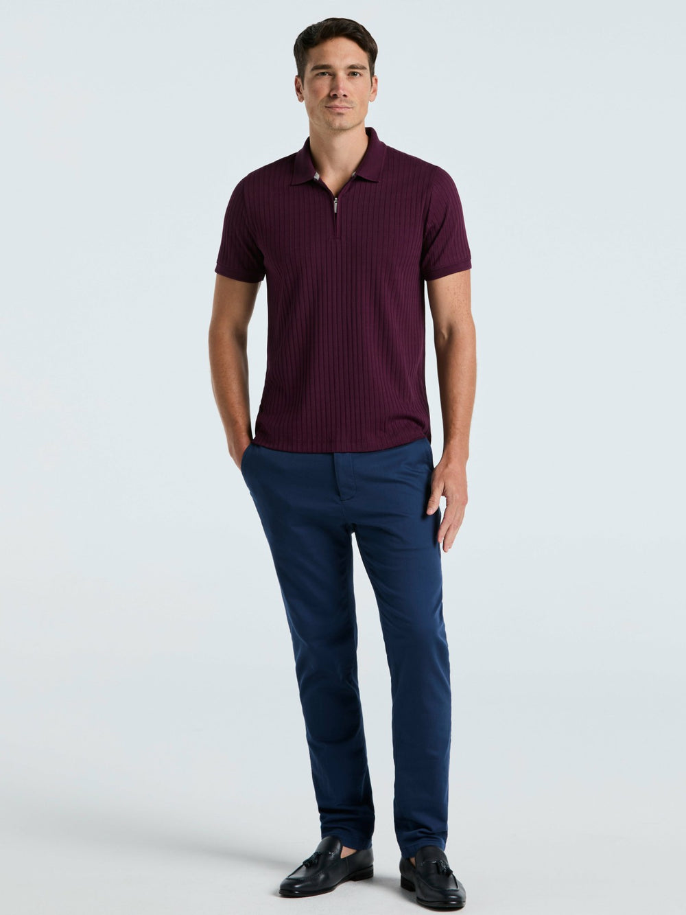 Quarter Zip Ribbed Polo -  Perry Ellis online