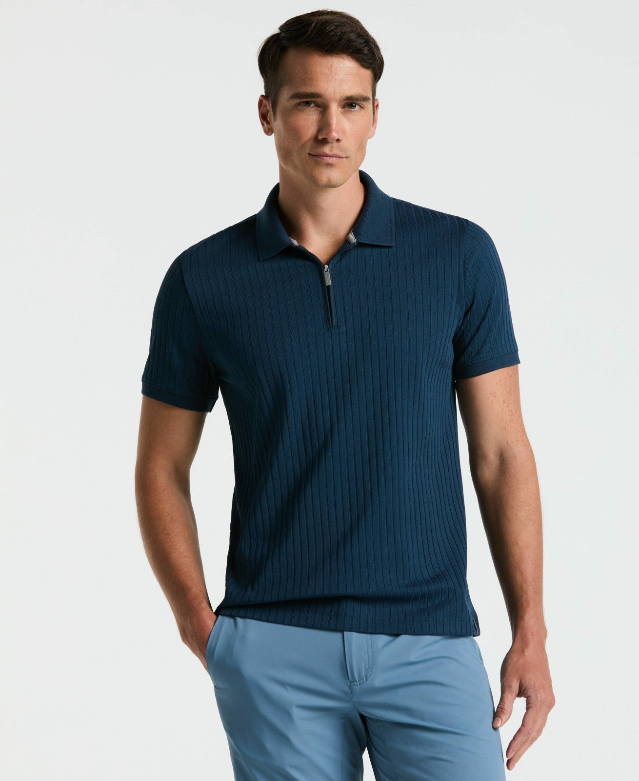 Quarter Zip Ribbed Polo -  Perry Ellis online