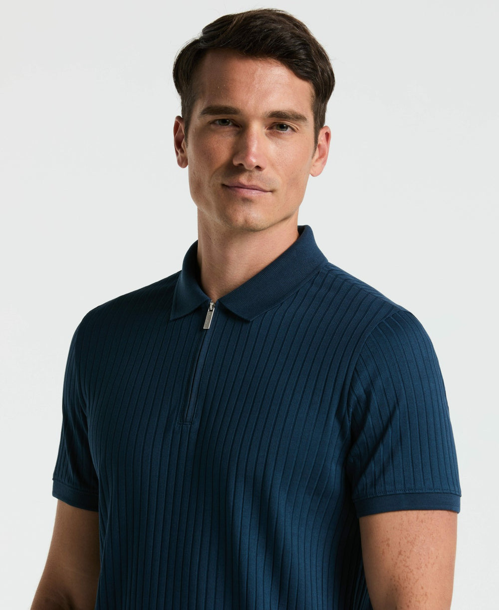 Quarter Zip Ribbed Polo -  Perry Ellis online