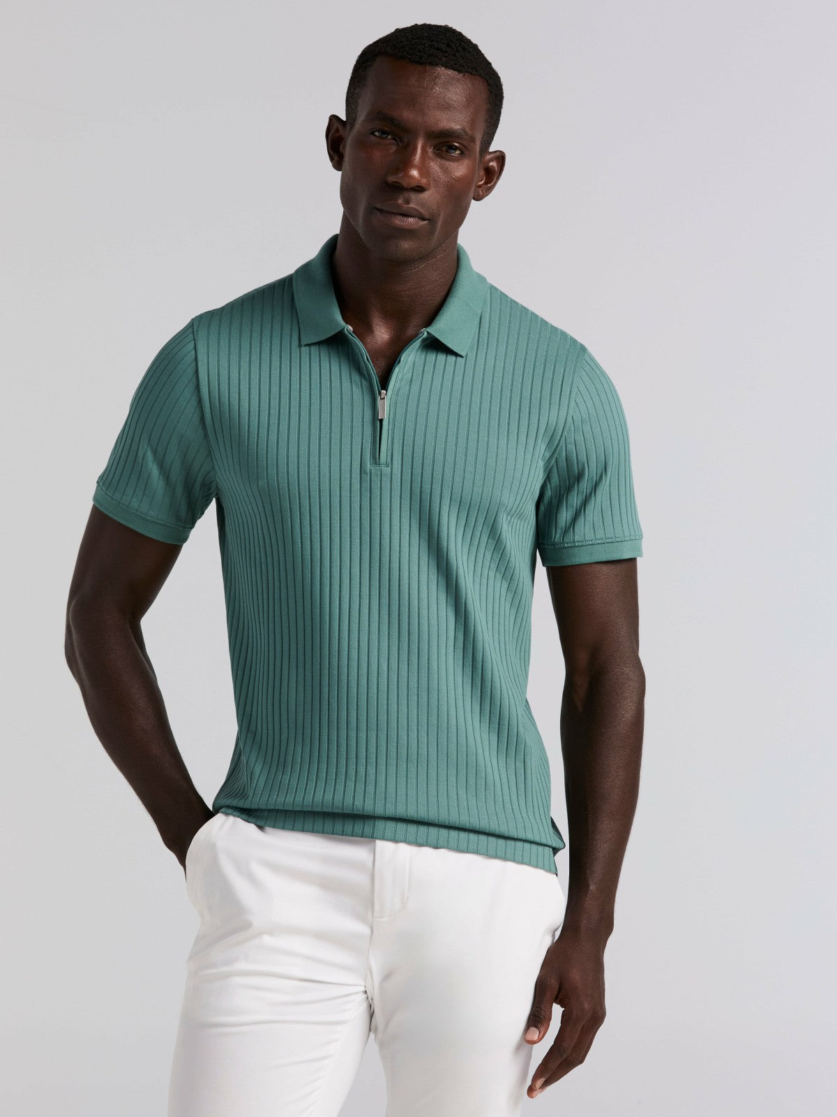 Quarter Zip Ribbed Polo -  Perry Ellis online