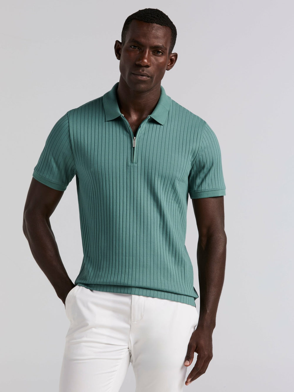 Quarter Zip Ribbed Polo -  Perry Ellis online