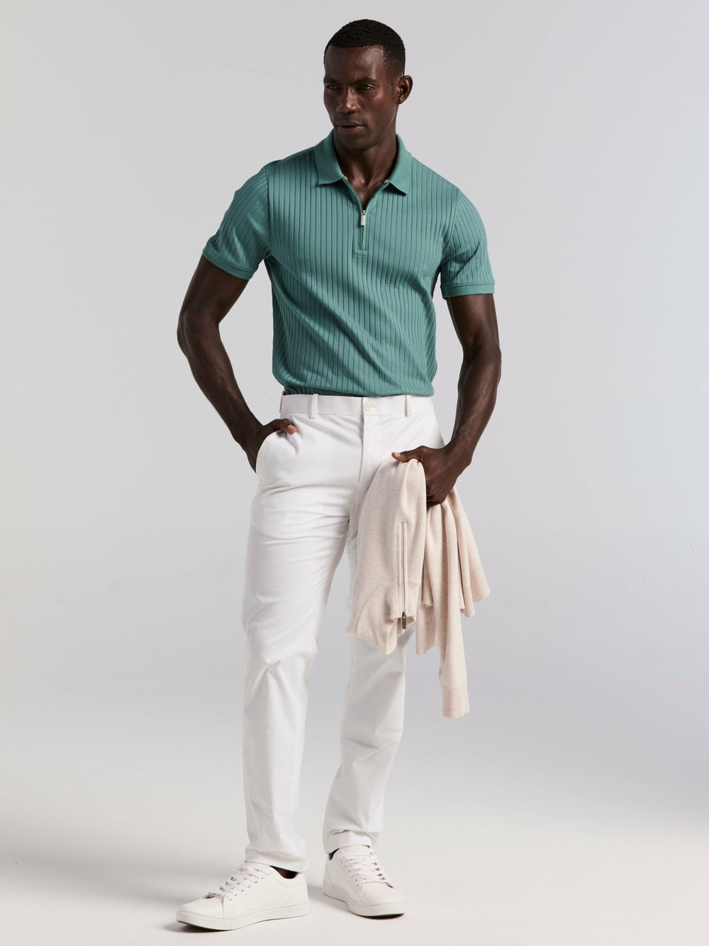Quarter Zip Ribbed Polo -  Perry Ellis online