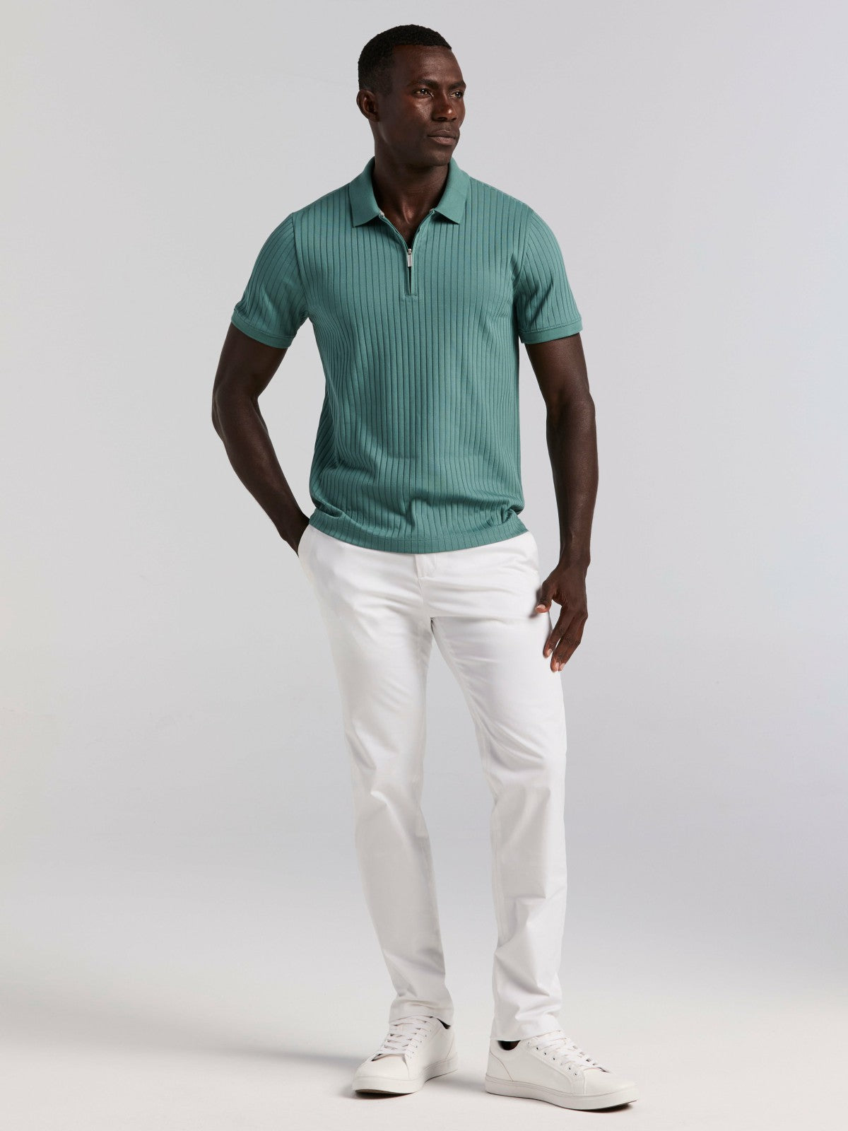 Quarter Zip Ribbed Polo -  Perry Ellis online