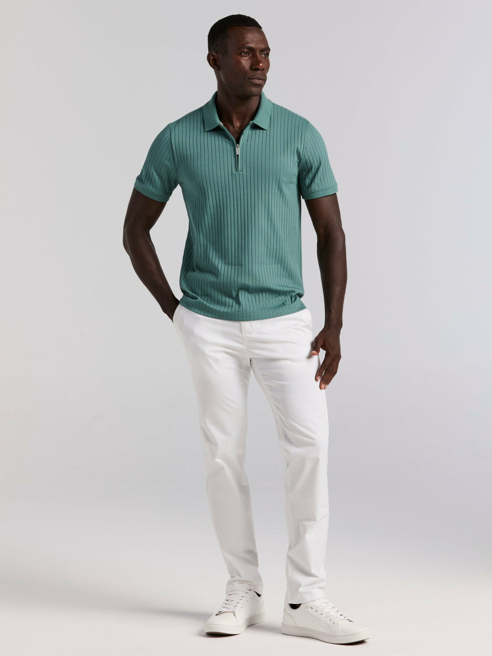Quarter Zip Ribbed Polo -  Perry Ellis online
