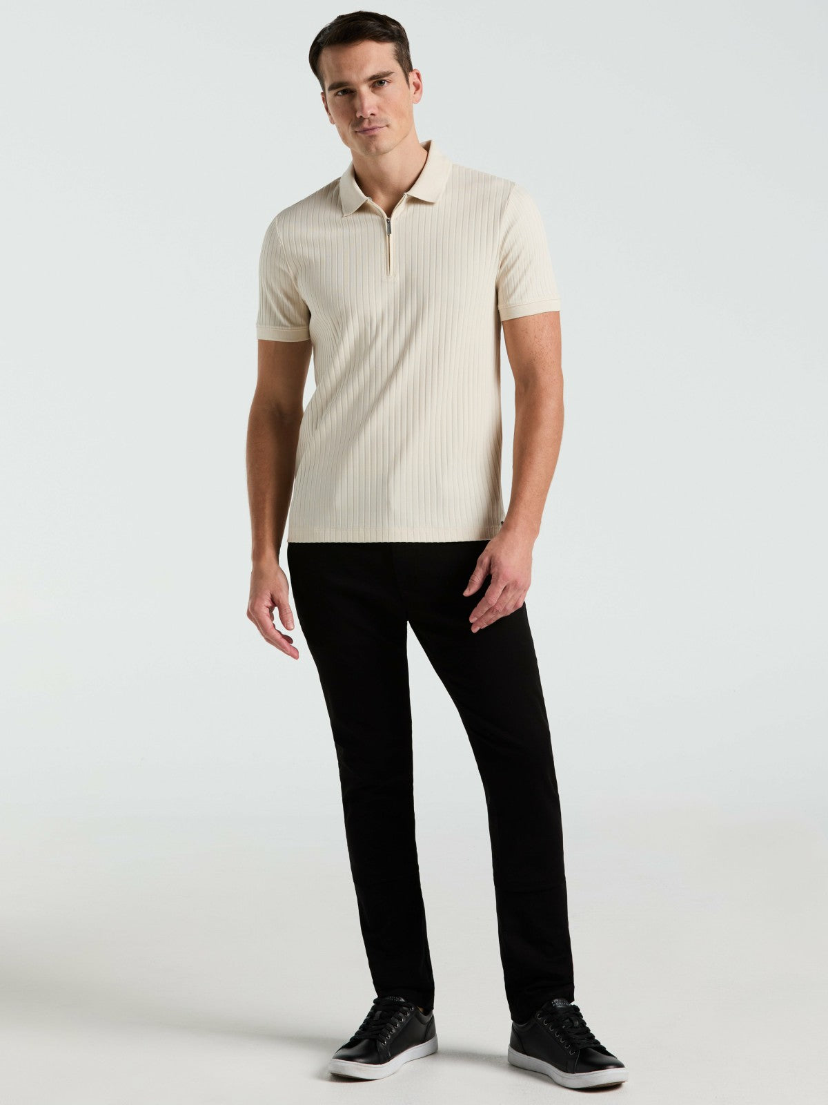 Quarter Zip Ribbed Polo -  Perry Ellis online