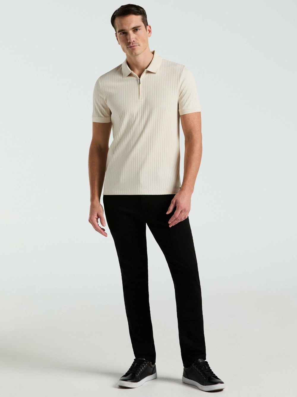 Quarter Zip Ribbed Polo -  Perry Ellis online