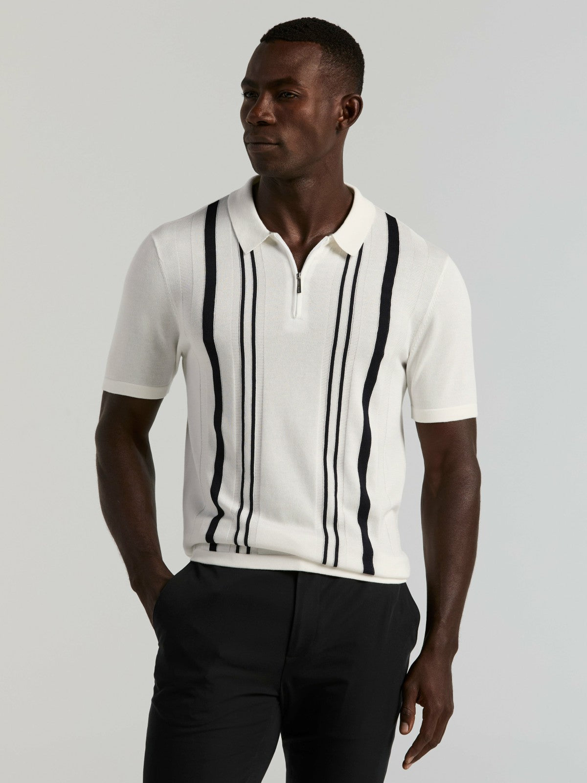 Cotton Modal Striped Zip Sweater Polo -  Perry Ellis discount