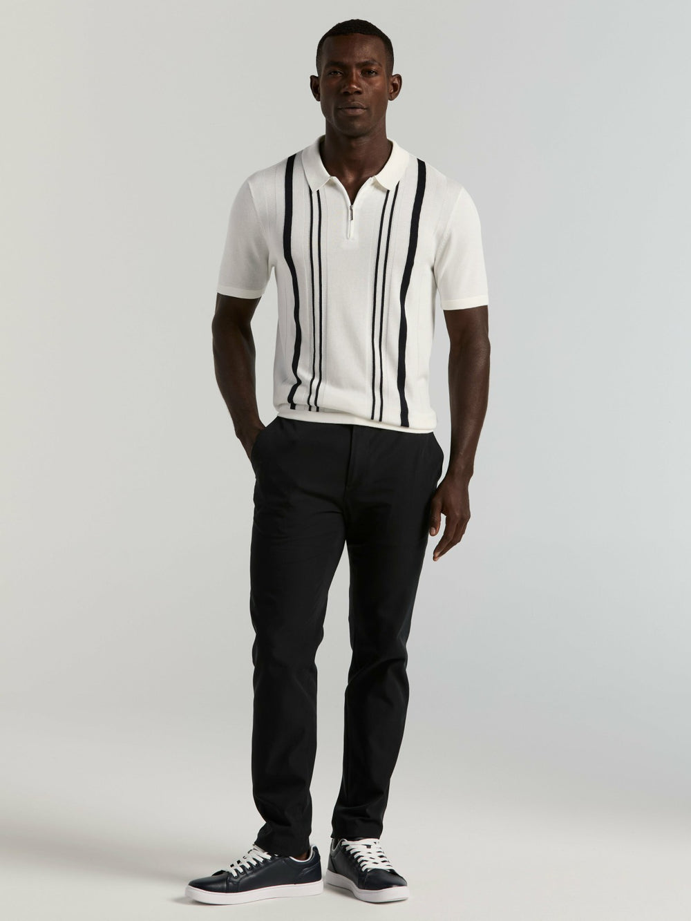 Cotton Modal Striped Zip Sweater Polo -  Perry Ellis discount