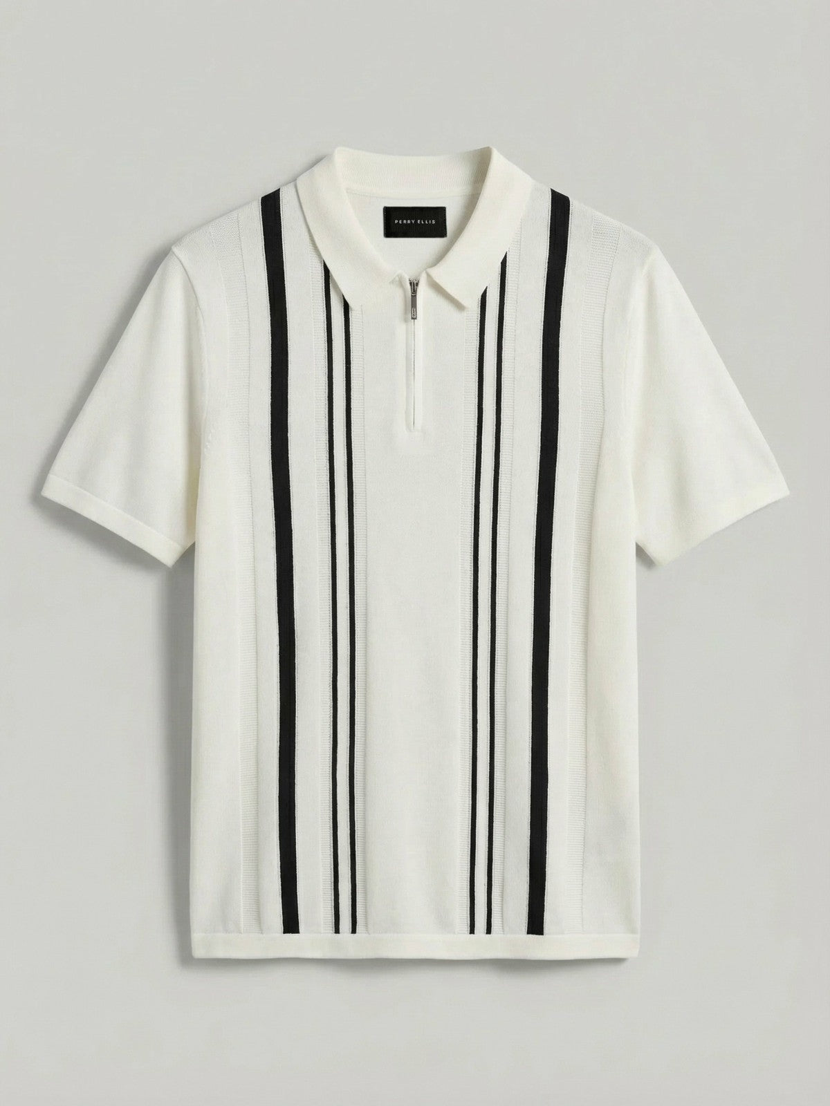 Cotton Modal Striped Zip Sweater Polo -  Perry Ellis discount