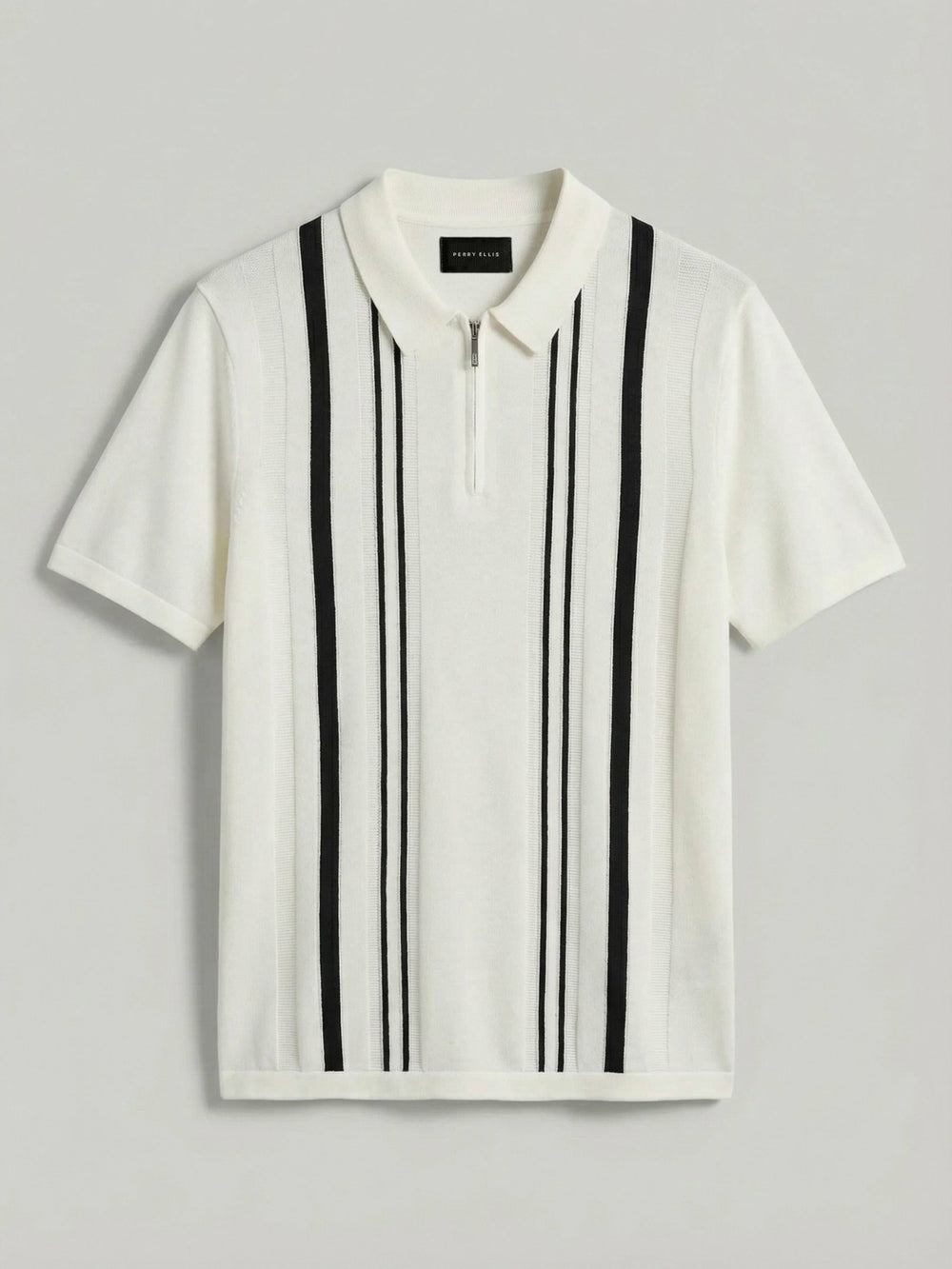 Cotton Modal Striped Zip Sweater Polo -  Perry Ellis discount