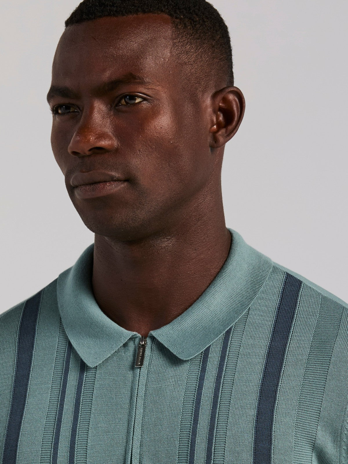 Cotton Modal Striped Zip Sweater Polo -  Perry Ellis discount