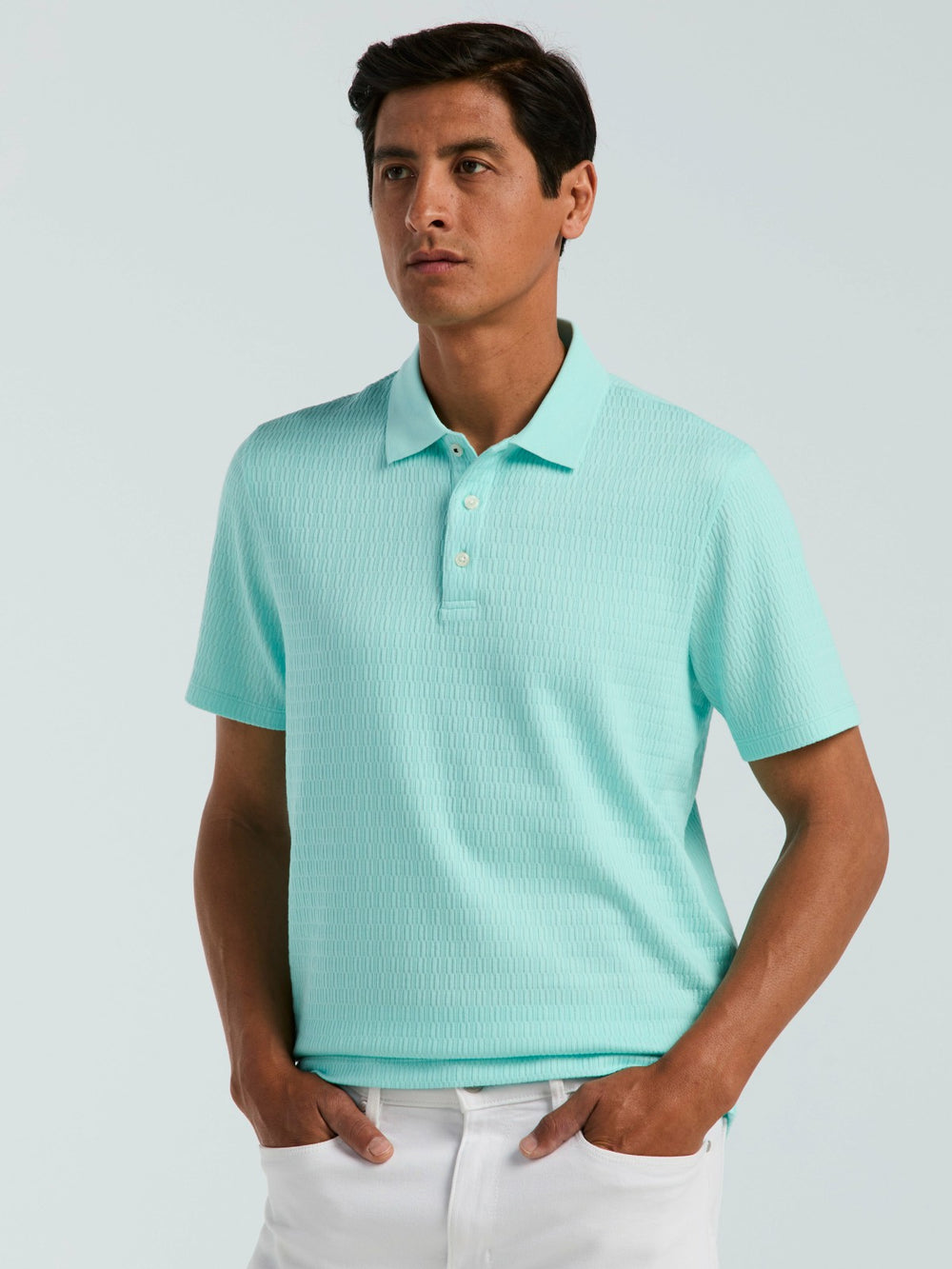Geometric Jacquard Polo Shirt -  Perry Ellis US
