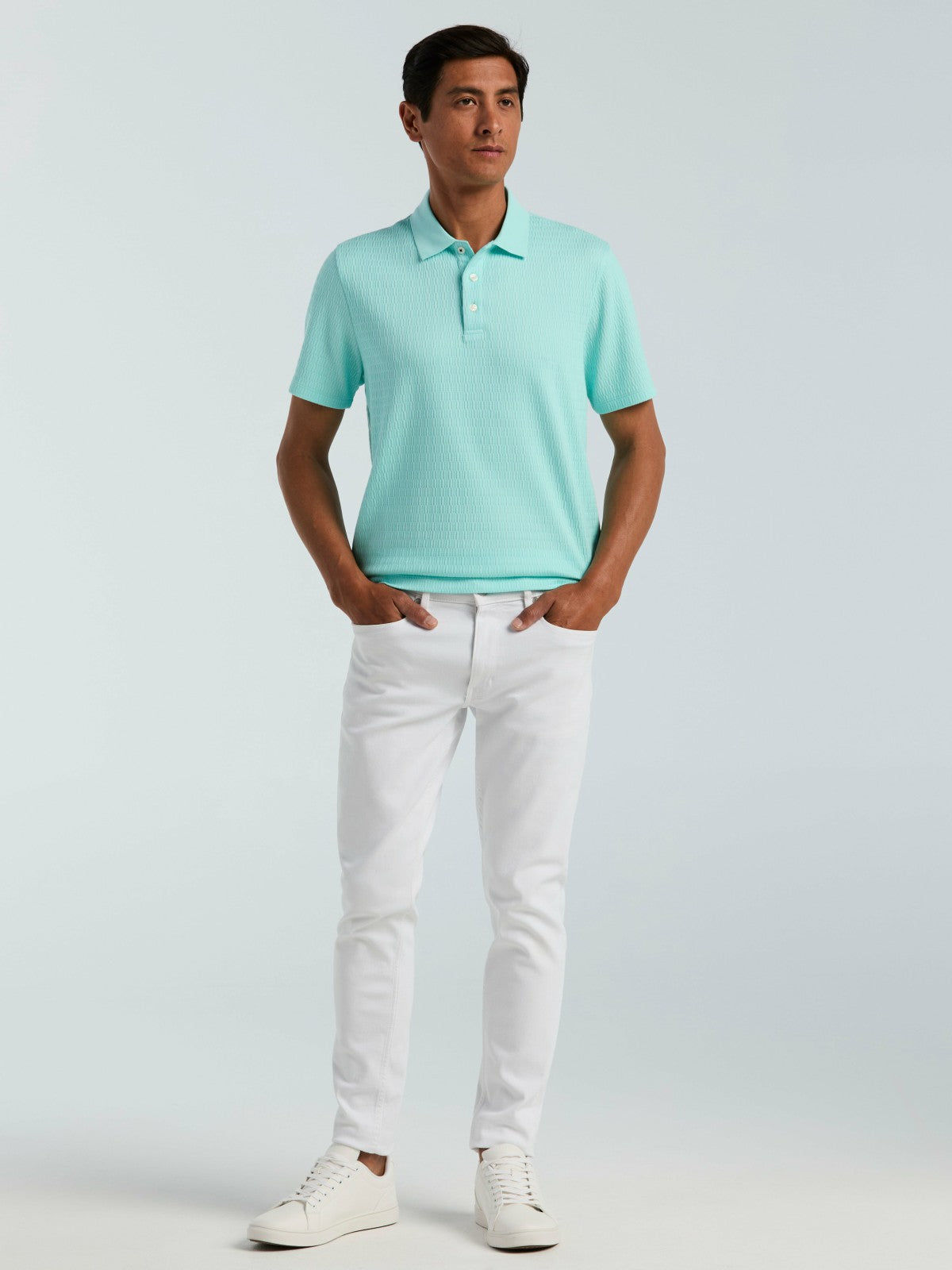 Geometric Jacquard Polo Shirt -  Perry Ellis US