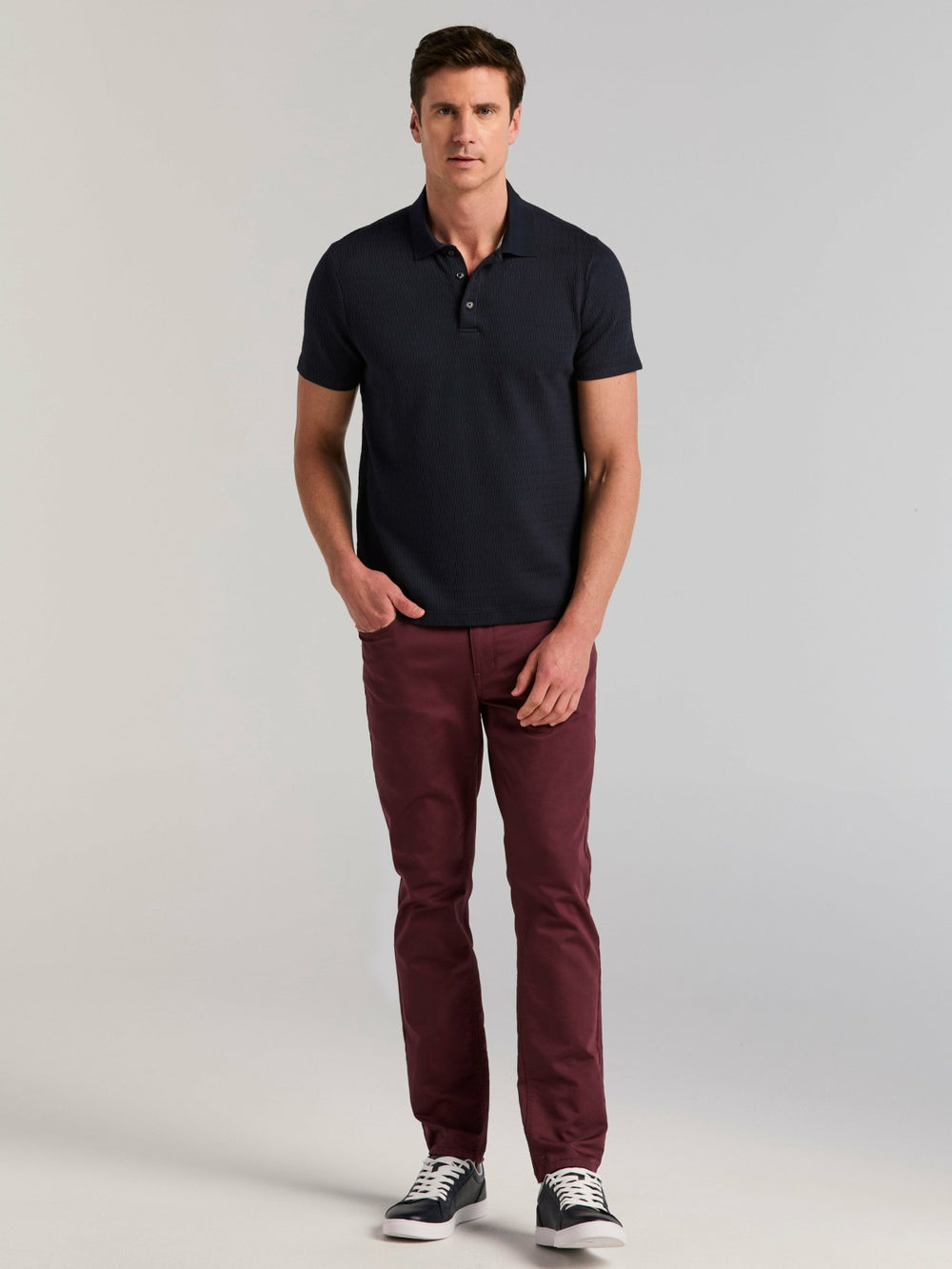 Geometric Jacquard Polo Shirt -  Perry Ellis US