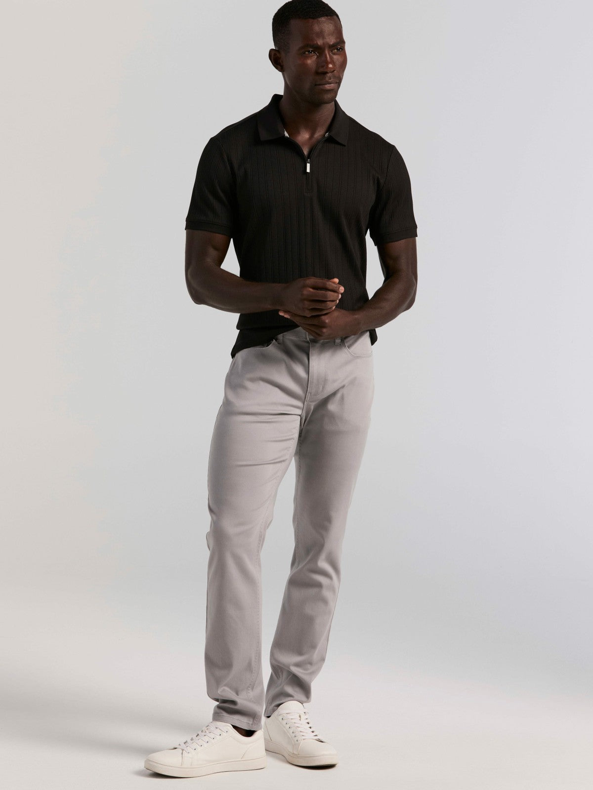 Variegated Vertical Ribbed Zip Polo -  Perry Ellis near me