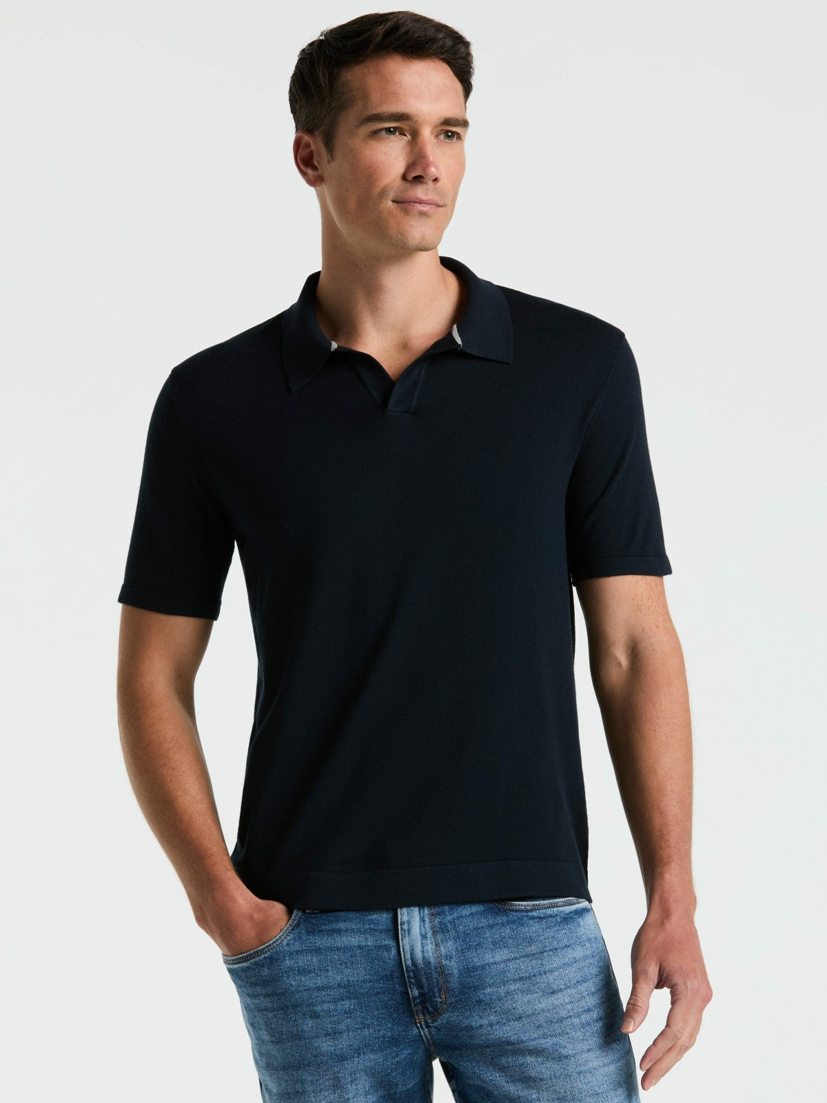 Tech Knit Open Collar Sweater Polo -  Perry Ellis sale