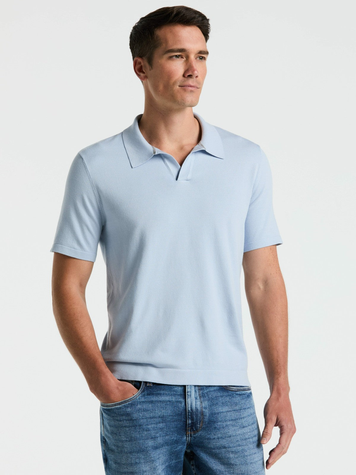 Tech Knit Open Collar Sweater Polo -  Perry Ellis sale