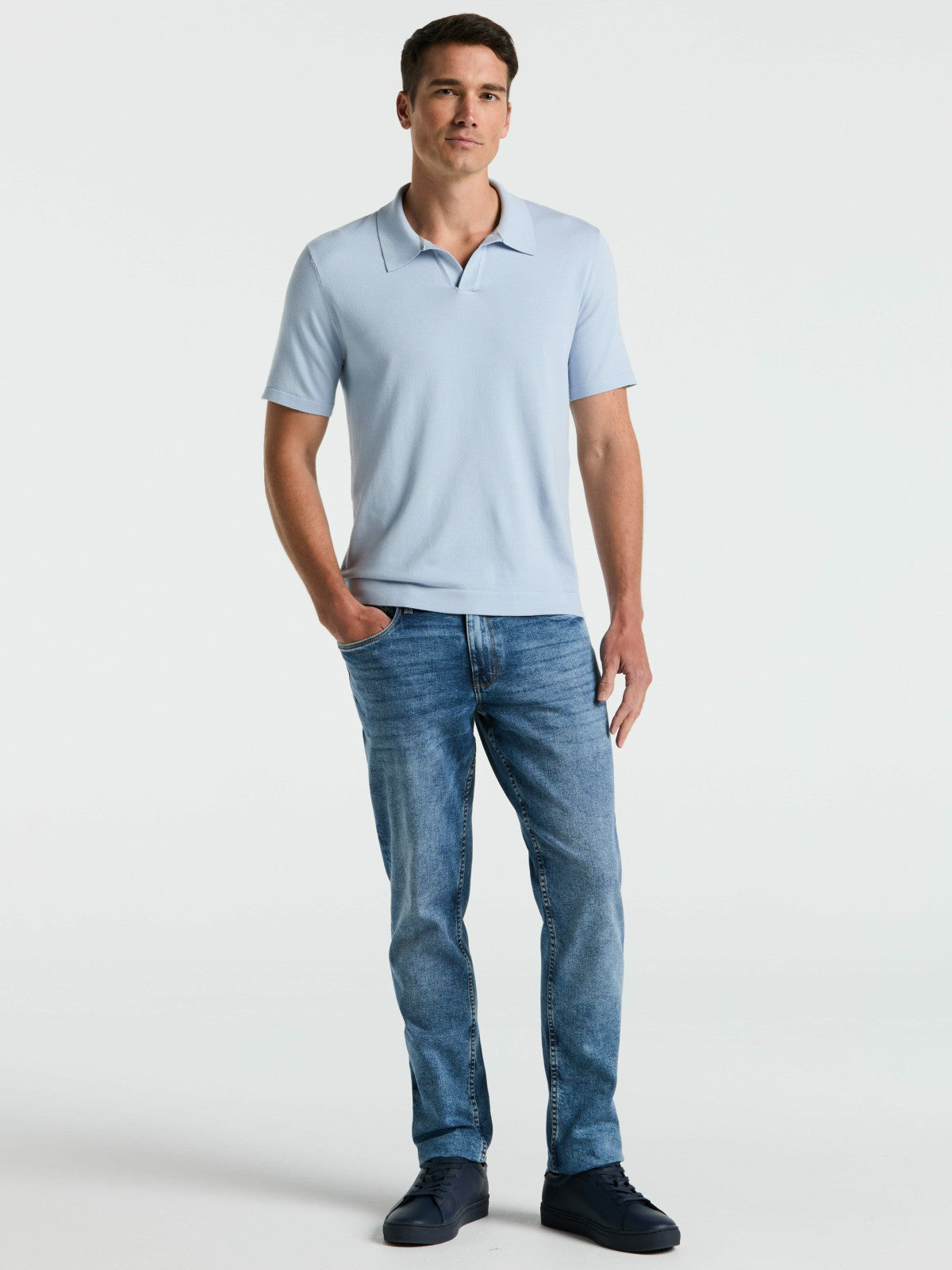 Tech Knit Open Collar Sweater Polo -  Perry Ellis sale
