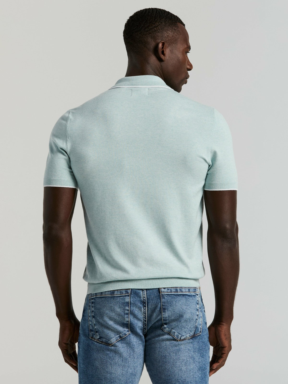 Tech Knit Open Collar Tipped Sweater Polo -  Perry Ellis for sale