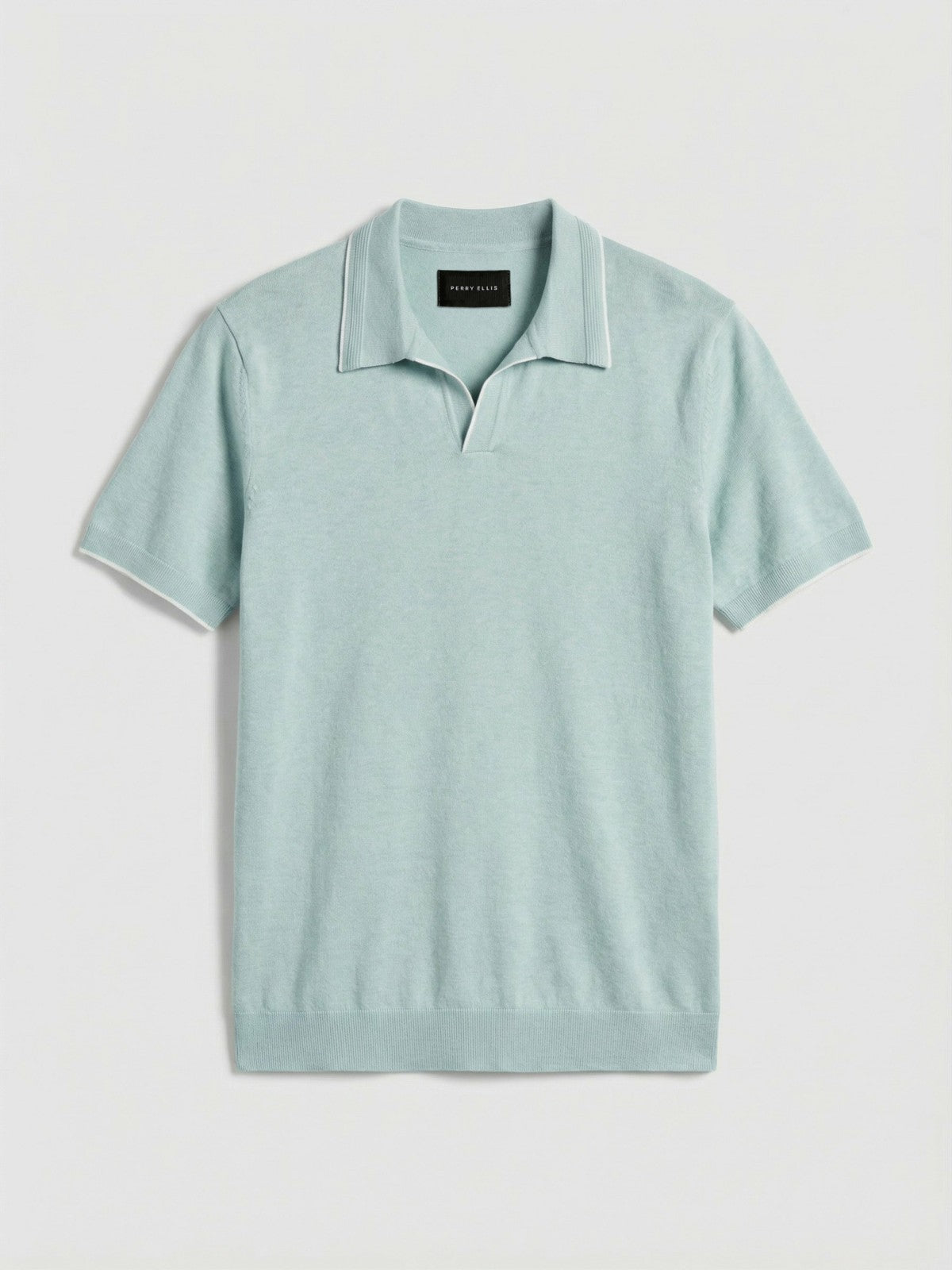 Tech Knit Open Collar Tipped Sweater Polo -  Perry Ellis for sale