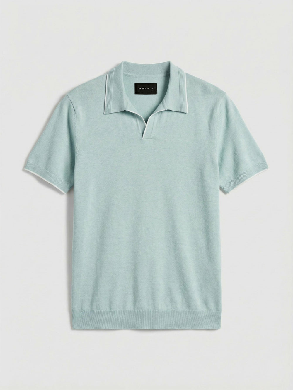 Tech Knit Open Collar Tipped Sweater Polo -  Perry Ellis for sale