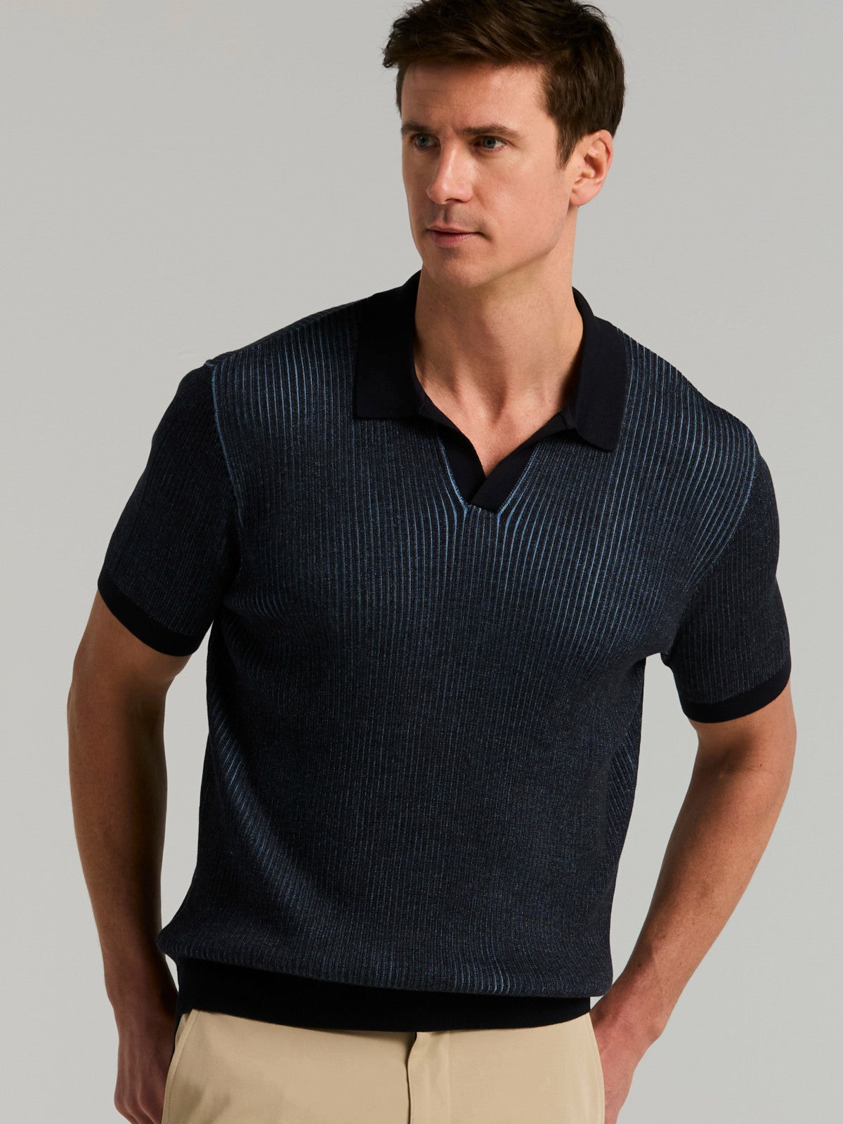 Cotton Modal Bi-Color Open Polo Sweater -  Perry Ellis on sale
