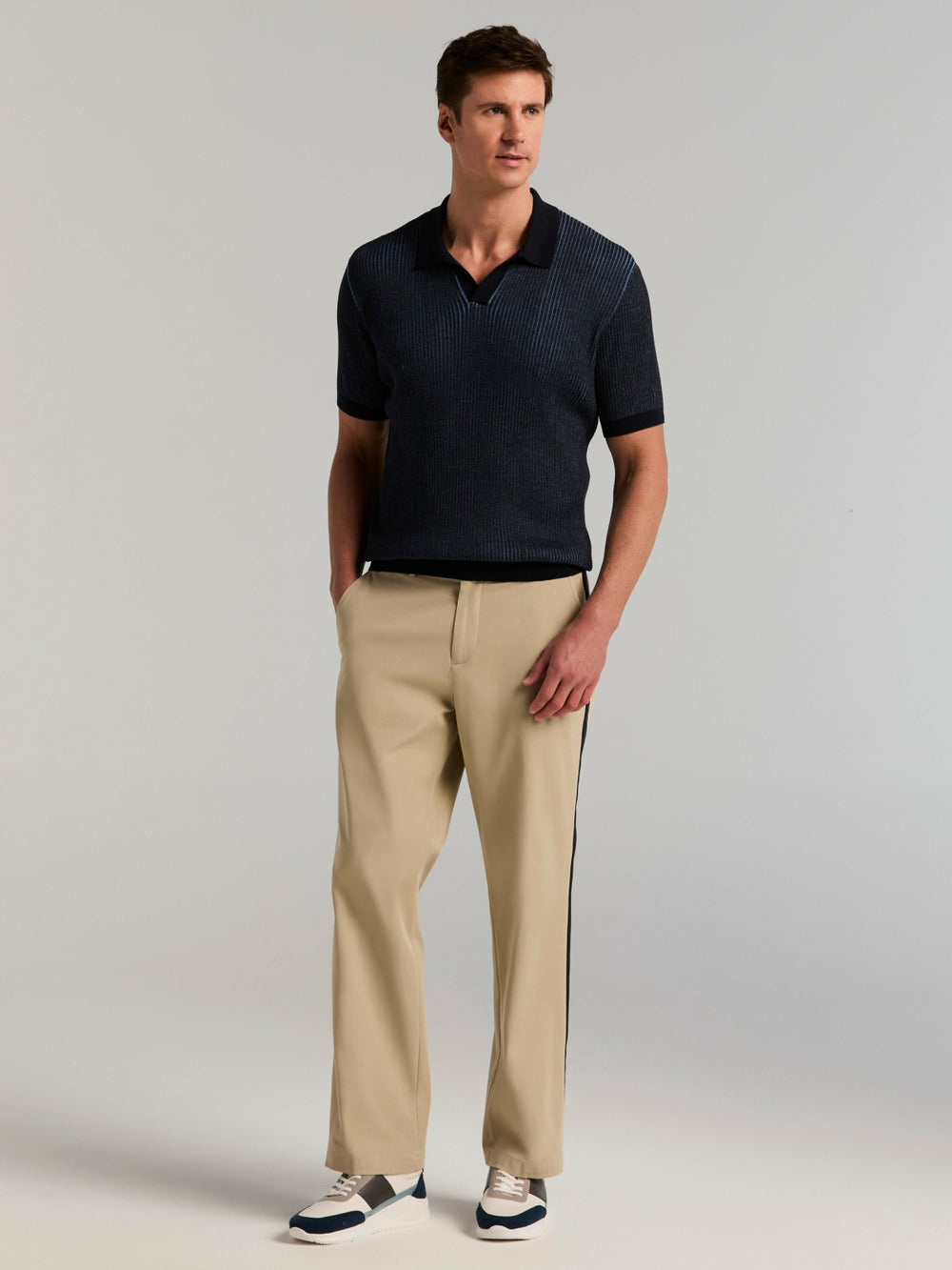 Cotton Modal Bi-Color Open Polo Sweater -  Perry Ellis on sale