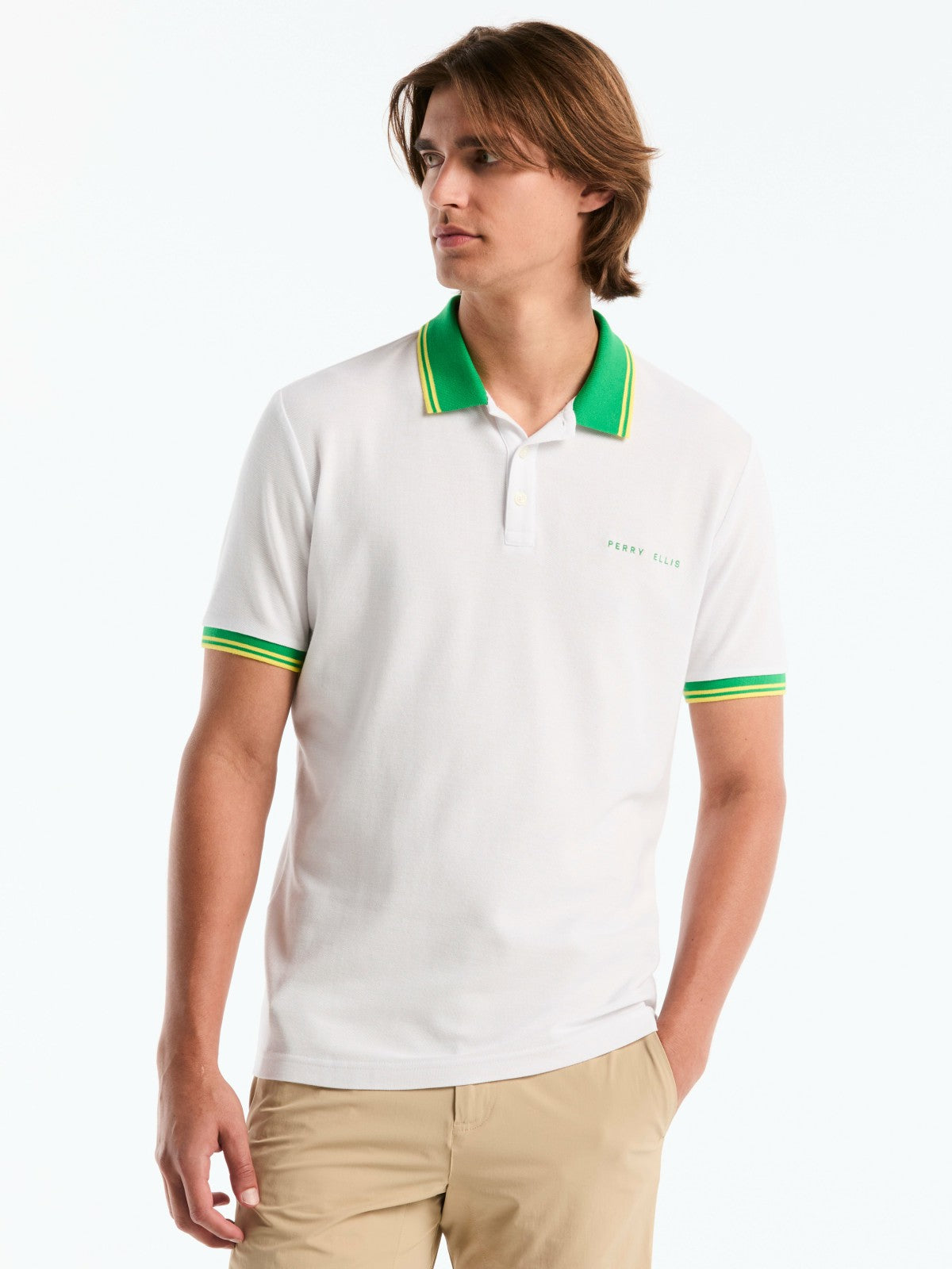 Men's Brazil Pique Cotton Polo Shirt -  Perry Ellis near me