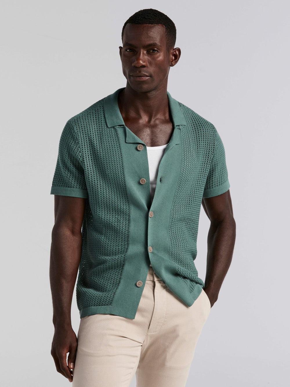 Cotton Jacquard Open Stitch Button Front Sweater -  Perry Ellis discount